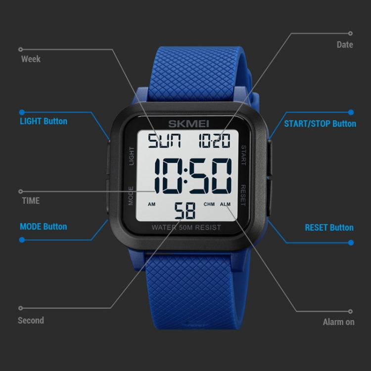 SKMEI 1894 Square Sports Waterproof Student Simple Multifunctional Luminous Watch(Army Green White Machine)