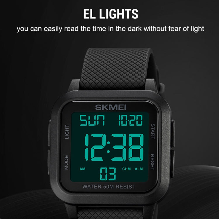 SKMEI 1894 Square Sports Waterproof Student Simple Multifunctional Luminous Watch(Army Green White Machine)