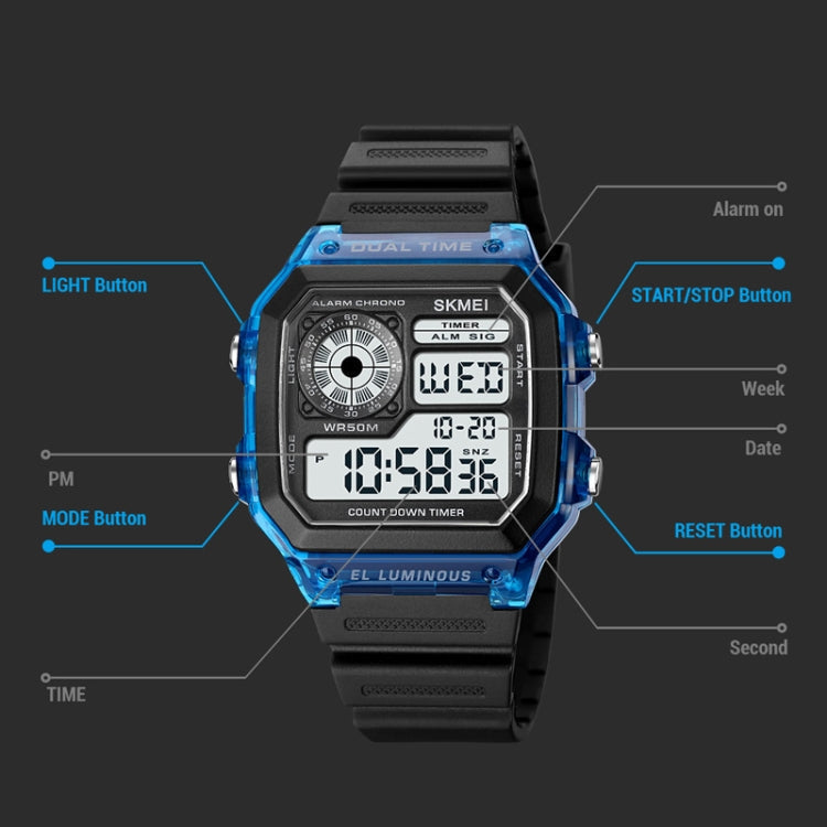 SKMEI 1998 Transparent Shell Ice Sensor Outdoor Sports Waterproof Multi-function Watch(Black)
