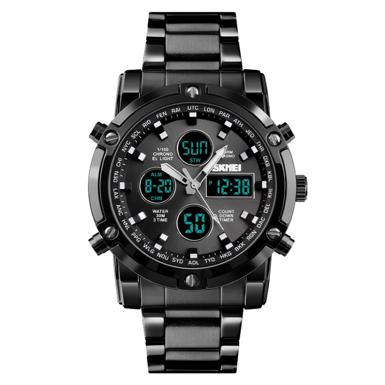 skmei-1389-multifunctional-men-business-digital-watch-30m-waterproof-large-dial-wrist-watch-with-stainless-steel-watchband-black