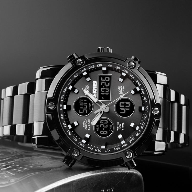 skmei-1389-multifunctional-men-business-digital-watch-30m-waterproof-large-dial-wrist-watch-with-stainless-steel-watchband-black
